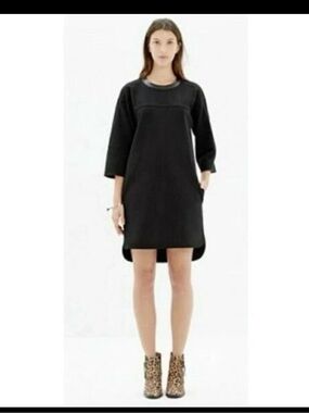 Madewell Black Long-Sleeve High-Low Shift Dress